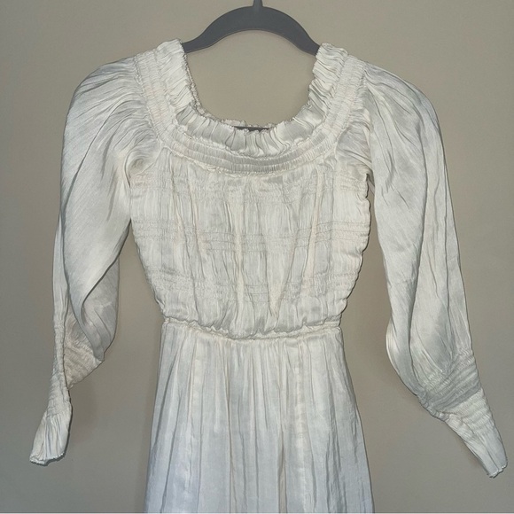 Allsaints Lary Dress 2 Ivory Linen & Silk Blend Midi Length Off The Shoulder - Picture 6 of 13